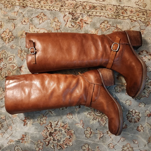 Lucky Brand "Rollie" Y2K camel stacked heel leather riding boot - Picture 17 of 17